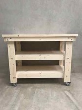 Wooden Work Bench With Two Shelves and Wheels in Various Sizes