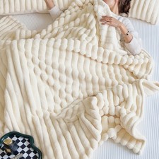 Large Stripes Throw Warm Blankets Flannel Plush 270g Over Soft Sofa Bed Sleeping
