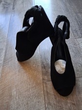 Marks and Spencer Ladies Black Surde Leather Peeptoe Wedge Shoes Size 31/2