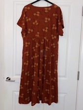 Ladies Beau Sz 18/20 Gudrun Sjoden Burnt Orange Mix Organic Cotton Midi Dress❤️