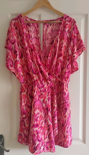 Pink print playsuit wrap over - pink,