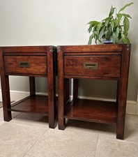 Pair large Campaign Style Bedside Drawers / Side Tables. 