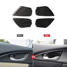 Carbon Fiber Interior Door Bowl Deocrative Trim Cover For Honda Civic 10th 16-19