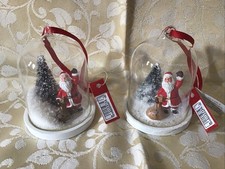 2 Marks & Spencer Santa Glass Dome Christmas Hanging Decorations 9cms UNUSED