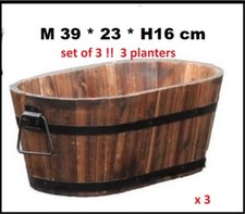 Set of 3  15" Oval Burnt Wood Half Whiskey Barrel Wooden Planters , set of 3