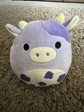 Squishmallow Bubba The Cow Soft Toy Plush 7.5" Purple Lilac - Nice Condition