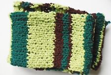 Hand-knitted Chunky Knit Striped Scarf green lime brown stripe wool blend NEW