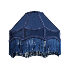 Traditional Victorian Empire Lampshade in Midnight Blue Velvet with Tassels b...