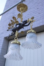 Vintage spelter bronze lady figurine floral chandelier lamp rare