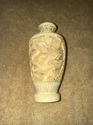 Vtg chinese dragon carved - vtg, vase