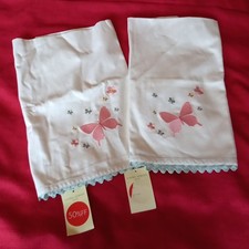 PAIR OF LAURA ASHLEY EMBROIDERED LINEN TEA TOWELS, BUTTERFLY DESIGN, WITH TAGS