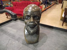 Carved Green Soapstone Bust African Elderly Man Polished Figured Stone