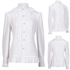 Victorian Blouse Women's Gothic Lolita Shirt Vintage Lotus Ruffle Top in White