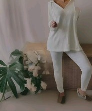 Mrs Hinch Loungewear Set. Grey Ribbed Leggings Hoody Jumper & Scrunchie M 12-14