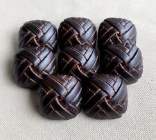 8 Brown Woven Leather Look Square Buttons, 22mm, Shank, Matching Set # 2