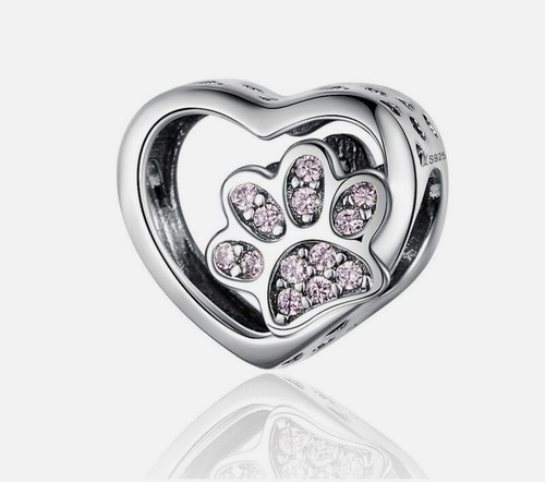 Paw print heart charm - heart,