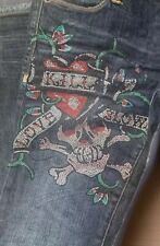 ED Hardy x Christian Audigier - Y2K Unisex Crystal Studded Tattoo Jeans 30x34