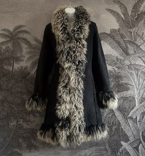 Rare Vintage Y2K Afghan Coat Faux Suede 2 Tone Mongolian Fur Penny Lane Sz M L