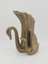 Vintage brass swan vase - vintage,