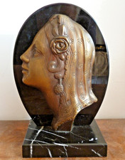 Art Deco Bronze Portrait Bust on Marble Stand - VGC and Lovely Quality