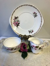 Vintage Royal Duchess & Grafton Sugar Bowl /Milk Jug/ Cake Plate Pink Floral 