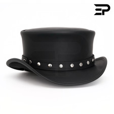 Black Leather Top Hat with