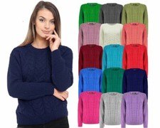 Ladies Women Cable Knit Crew Neck Long Sleeve Knitted Jumper Sweater Top 8-16