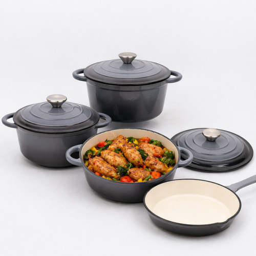 7pc grey black enamel - enamel, cast