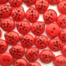 Ladybird craft buttons red acrylic ladybugs 13mm x 12mm packs of 30 and 50