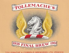UNUSED BEER BOTTLE LABEL - TOLLYMACHE & COBBOLD BREWERIES - FINAL BREW