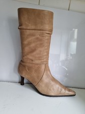 PETER KAISER DESIGNER UK 5 EU 38 WOMENS BEIGE LEATHER LOW ANKLE MID-CALF BOOTS