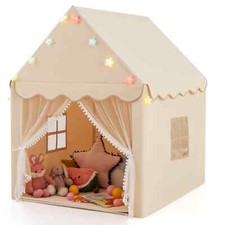 Toddler Play Tent Kids Playhouse w/ Washable Mat & Star Lights