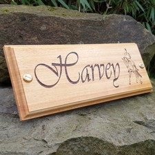 Horse Name Plate Wooden Stable Door Sign Plaque (Vivaldi Font & Dressage Logo)