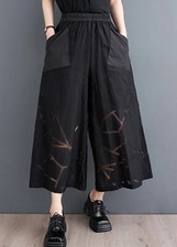 Black Urban Unique Loose Wide Leg  Edgy Designer Floaty  Capri Trousers  8 10