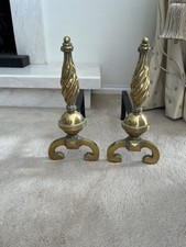 ANTIQUE BRASS ANDIRONS FIRE