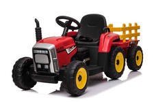 Red R/C Twin Motor Tractor & Trailer - 12V Kids' Electric Ride On with Remote