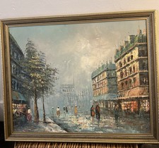 M. Sandor Signed Oil Painting Paris Street Scene – 20x16” Framed Palette Knife  