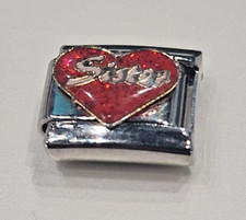 Sister Italian Charm Link 9mm Silver FitsAll Italian Charms Bracelet Red Heart