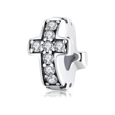 💖 Cross Charm Religious Stopper Spacer Genuine S925 Sterling Silver