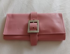 Leather Jewellery Roll Travel Case In Pink  with Buckle