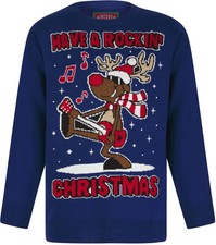 Christmas Rockin Rudolph LED Light Up Junior Christmas Jumper Sapphire Kids