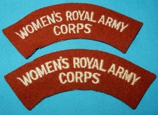 FINE PAIR WOMEN'S ROYAL ARMY CORPS CLOTH SHOULDER TITLE PATCH BADGE GENUINE