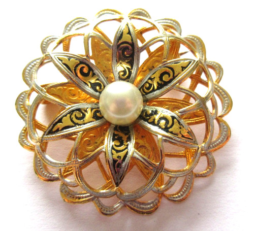 Vintage brooch damascene - damascene, style