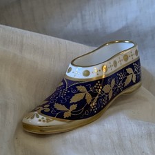 Compton And Woodhouse Spode Miniature Blue Shoe With Floral Gold Paint Motif