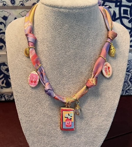 Silk scarf charm necklace - scarf,