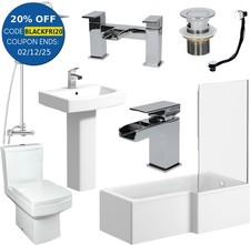 Bathroom RH Bath L Shaped Complete Suite Close Coupled Toilet Taps Basin White
