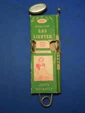 Vintage New Oval-Cap Gas Lighter W/ Giant Flint Triple Duty W/ Original Package