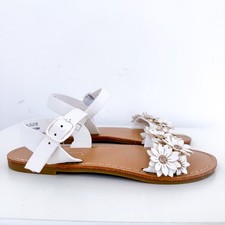 Girls White Flower Detailed Flat Strappy Summer Sandals Shoes Size UK 1 EU 33