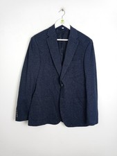 M&S Men's Cotton Rich Micro Dogtooth Suit Jacket Navy Size 42 Front Pocket NW F2