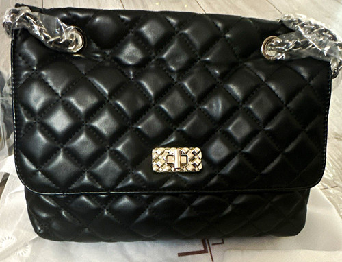 Black quilted faux leather - quilted,